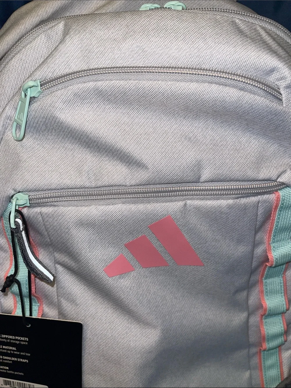 adidas Excelerator Twill White/Semi Flash Aqua Blue Backpack with Pink Logo - Picture 3 of 7